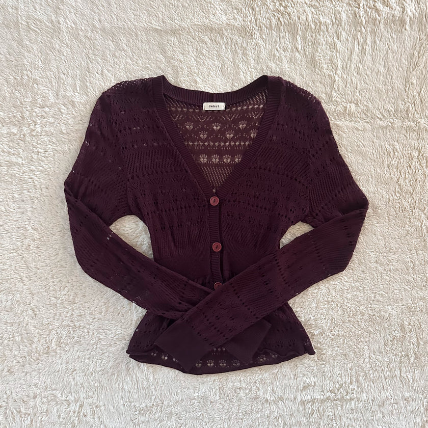 2000's mulberry pointelle cardigan