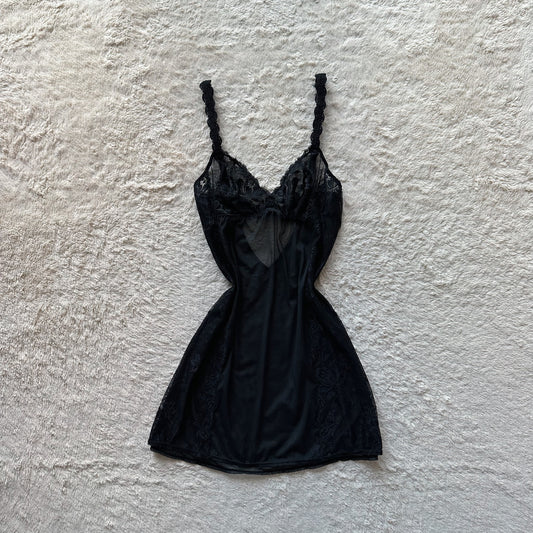 2004 black mesh floral slip dress