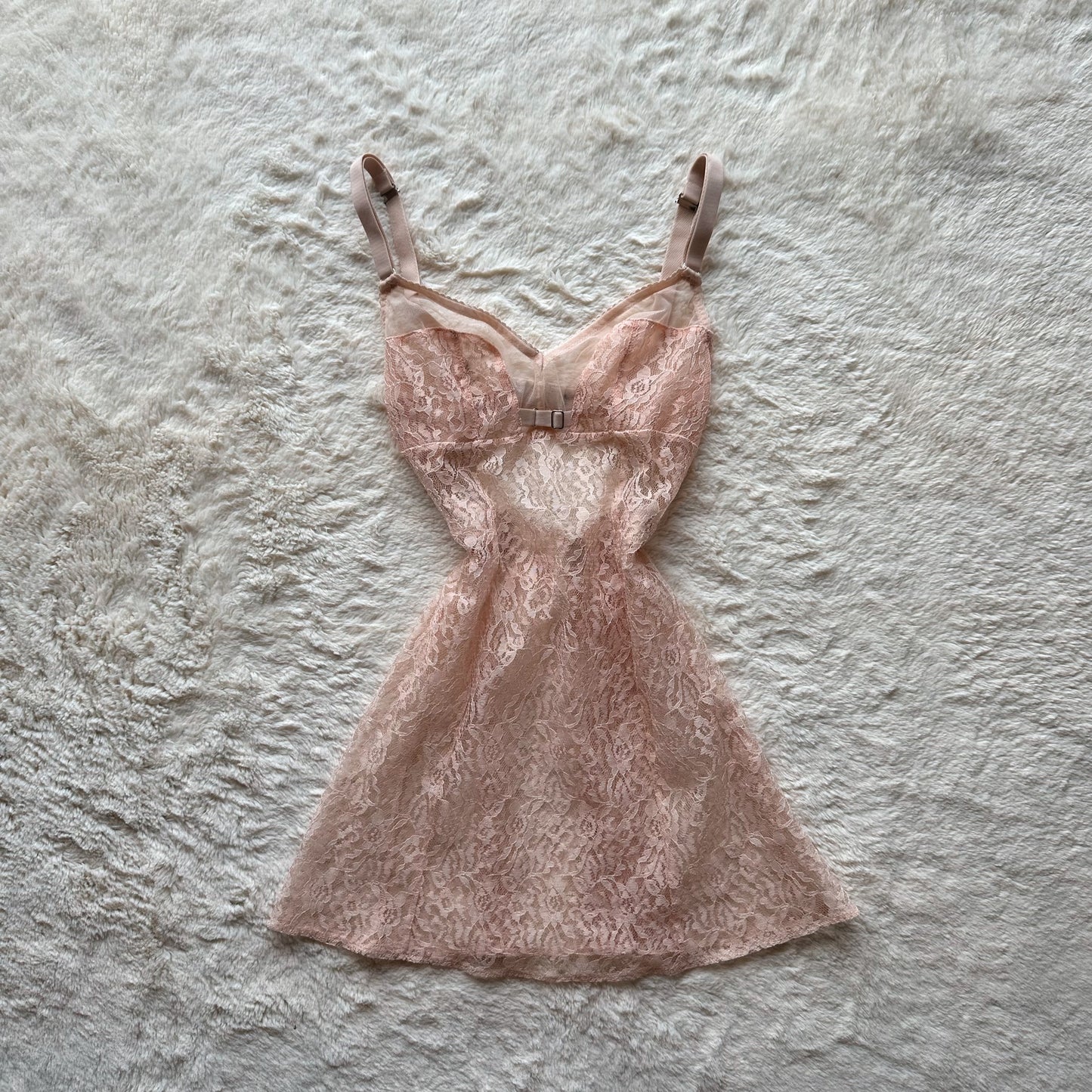 2008 sheer nude lace mini slip dress