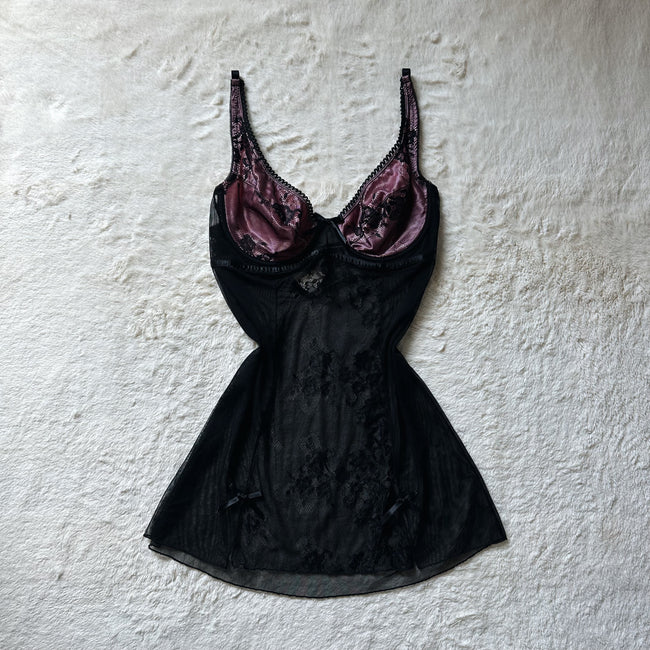 2000's velour petal slip dress