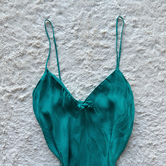 1980's emerald green 100% silk petal slip dress