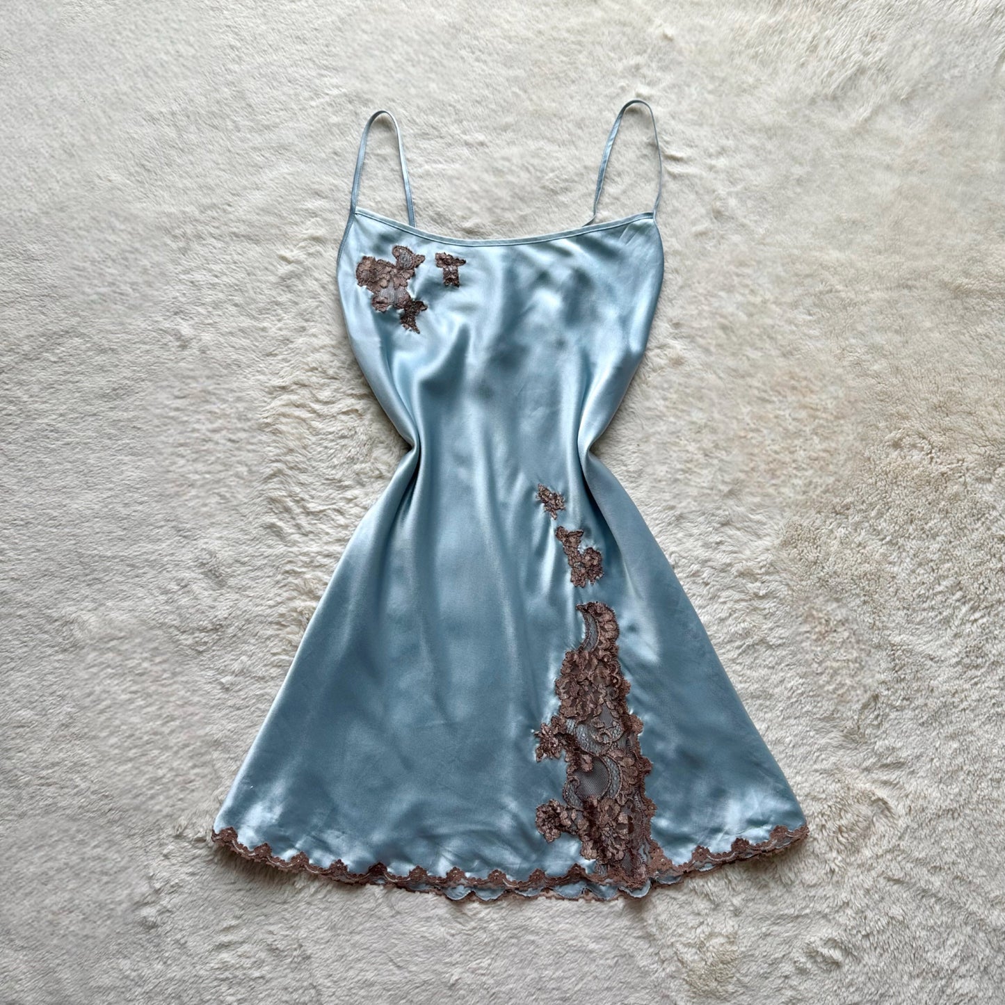 2006 cinderella blue satin lace mini slip dress