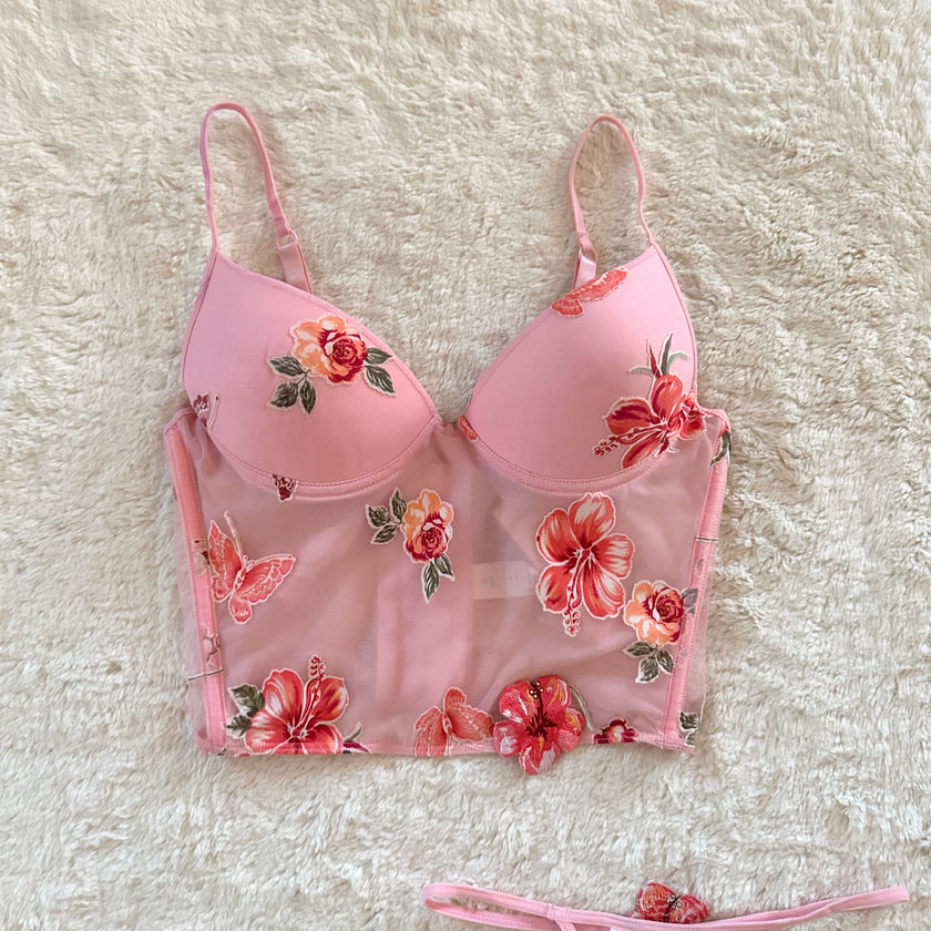 2000's pink tropic bustier set