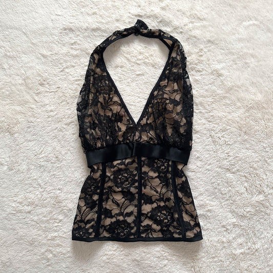1990's espresso bloom halter top