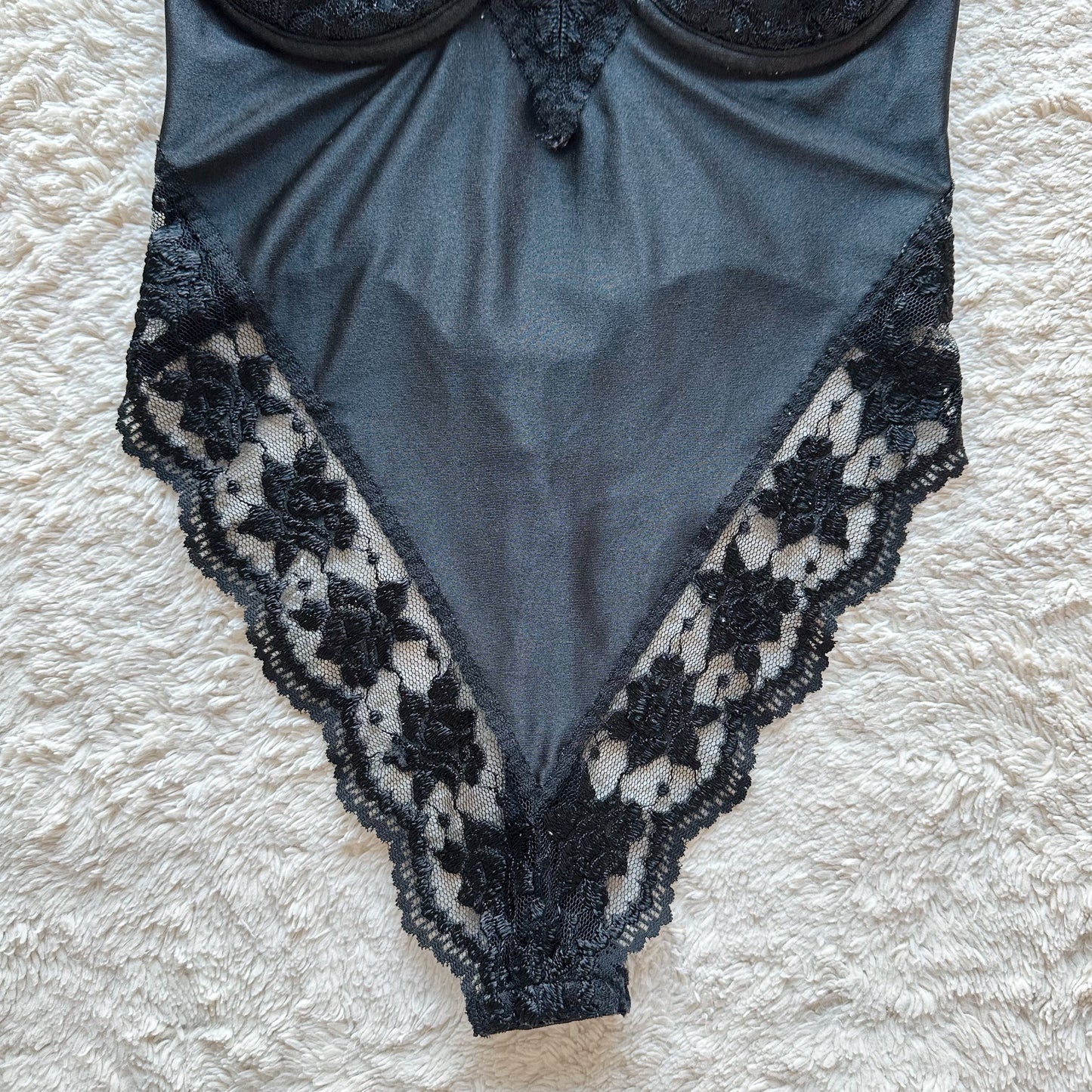 1997 black floral trim bodysuit