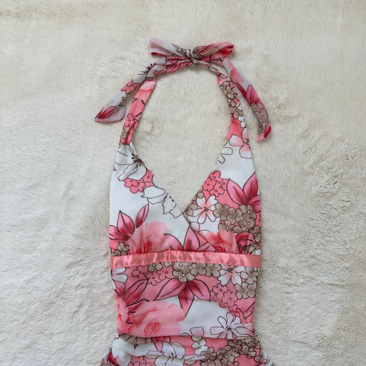 1990's petal cascade halter dress