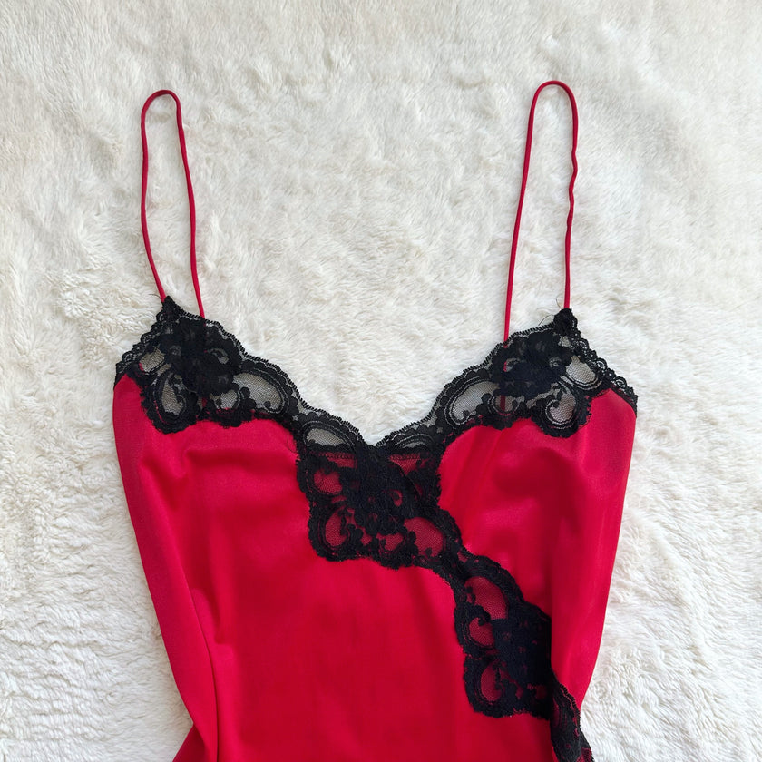 1980's cherry noir slip dress