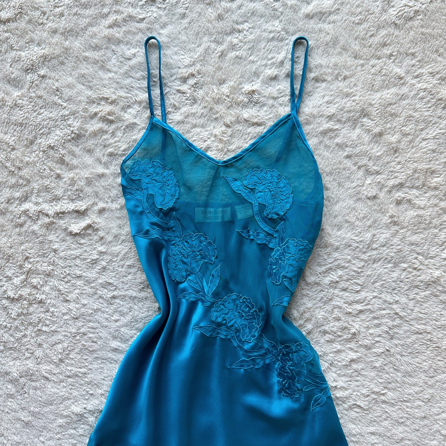 1980's teal satin asymmetrical fairy slip dress