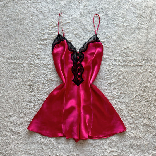 1980's satin red + black teddy