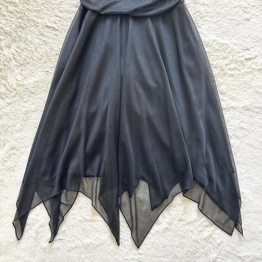 1990's midnight cascade halter dress