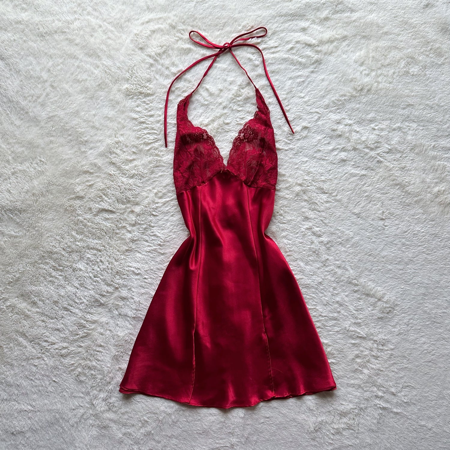 2000's crimson halter slip dress