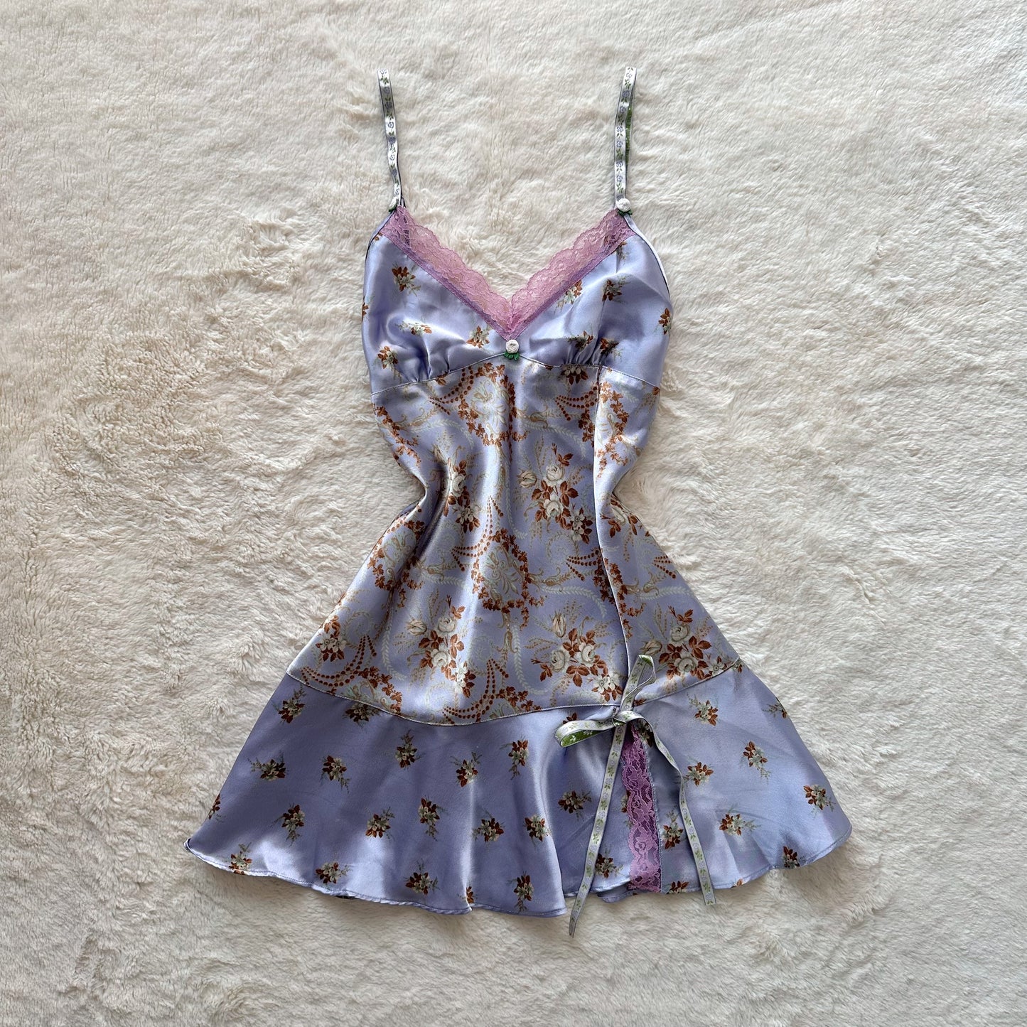 2005 lilac satin floral slip dress