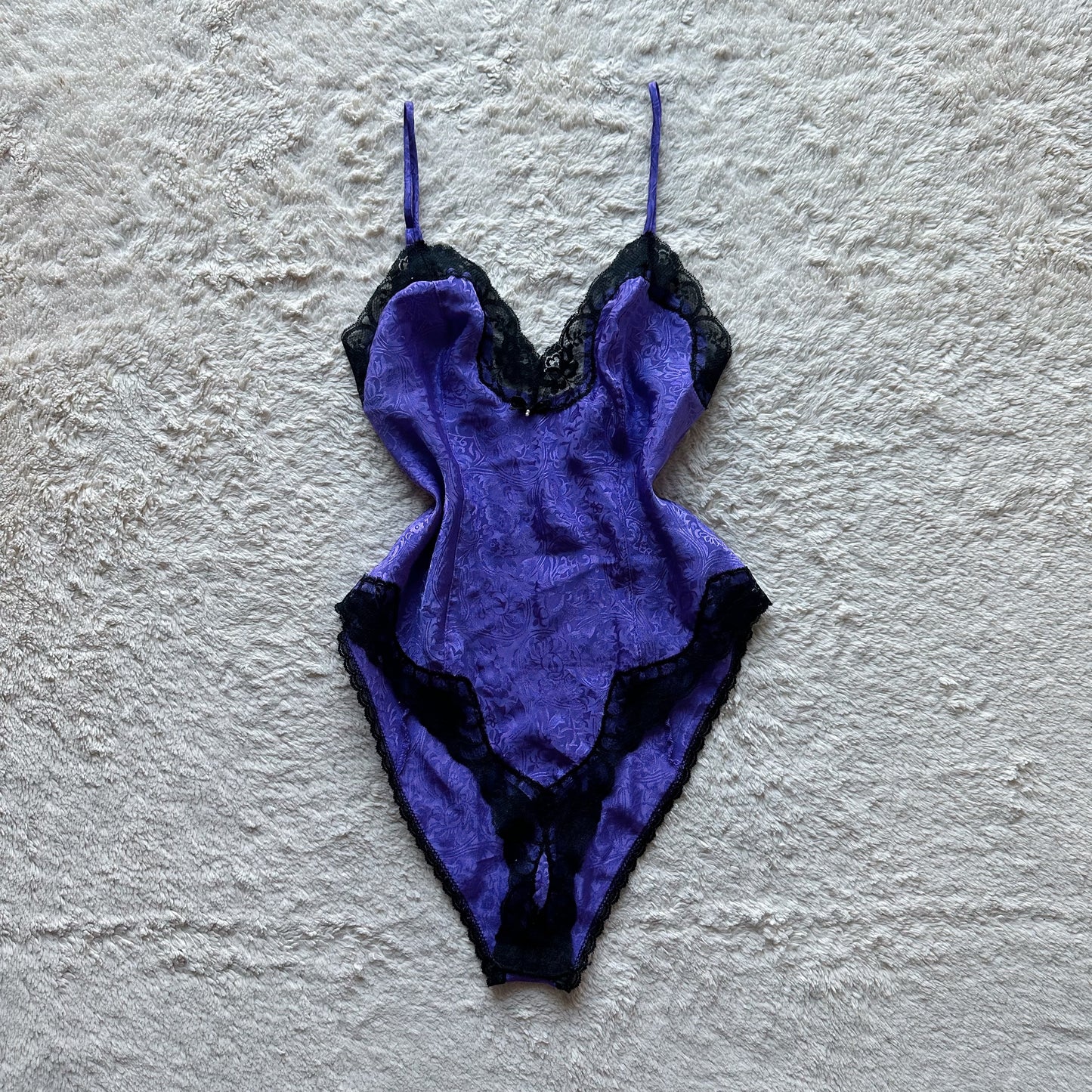 1980's royal purple jacquard teddy bodysuit