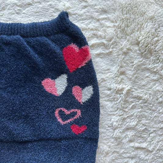 japanese brand navy heart fuzzy knit shorts