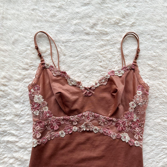 japanese brand brown floral stretch fit camisole