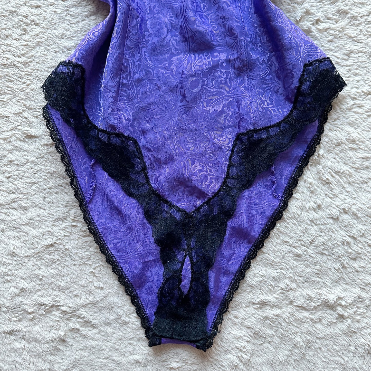 1980's royal purple jacquard teddy bodysuit