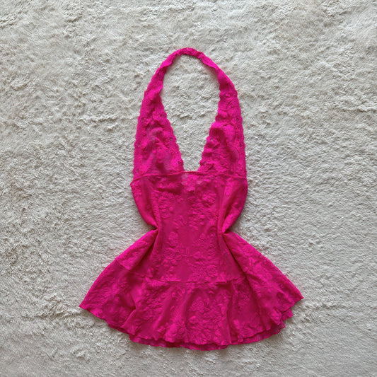 2014 fuchsia floral halter slip dress