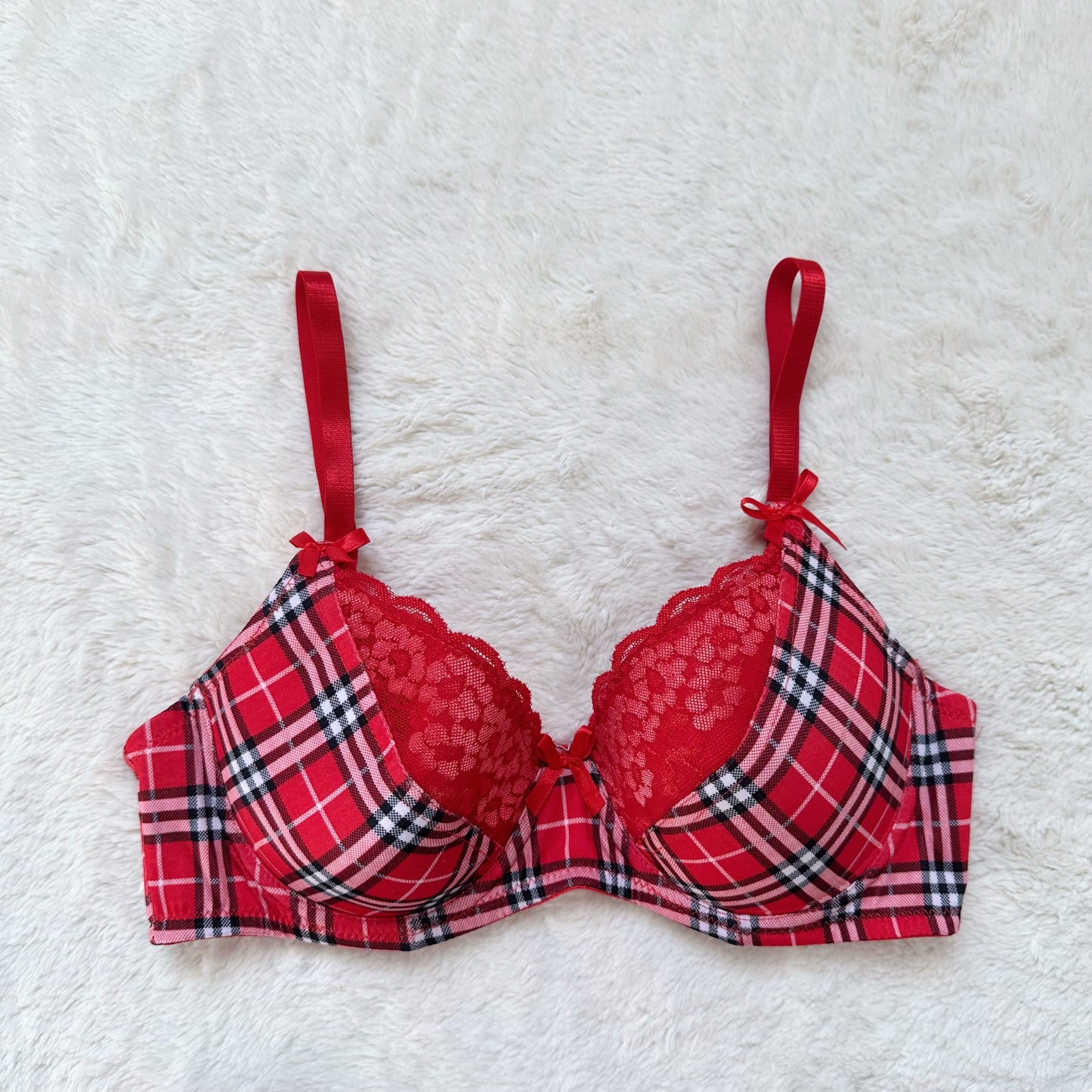 2000's cabin plaid bra + panty set