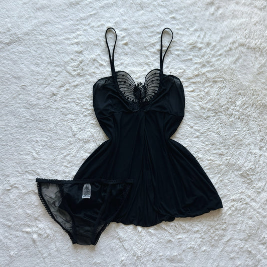 2000's black butterfly babydoll set