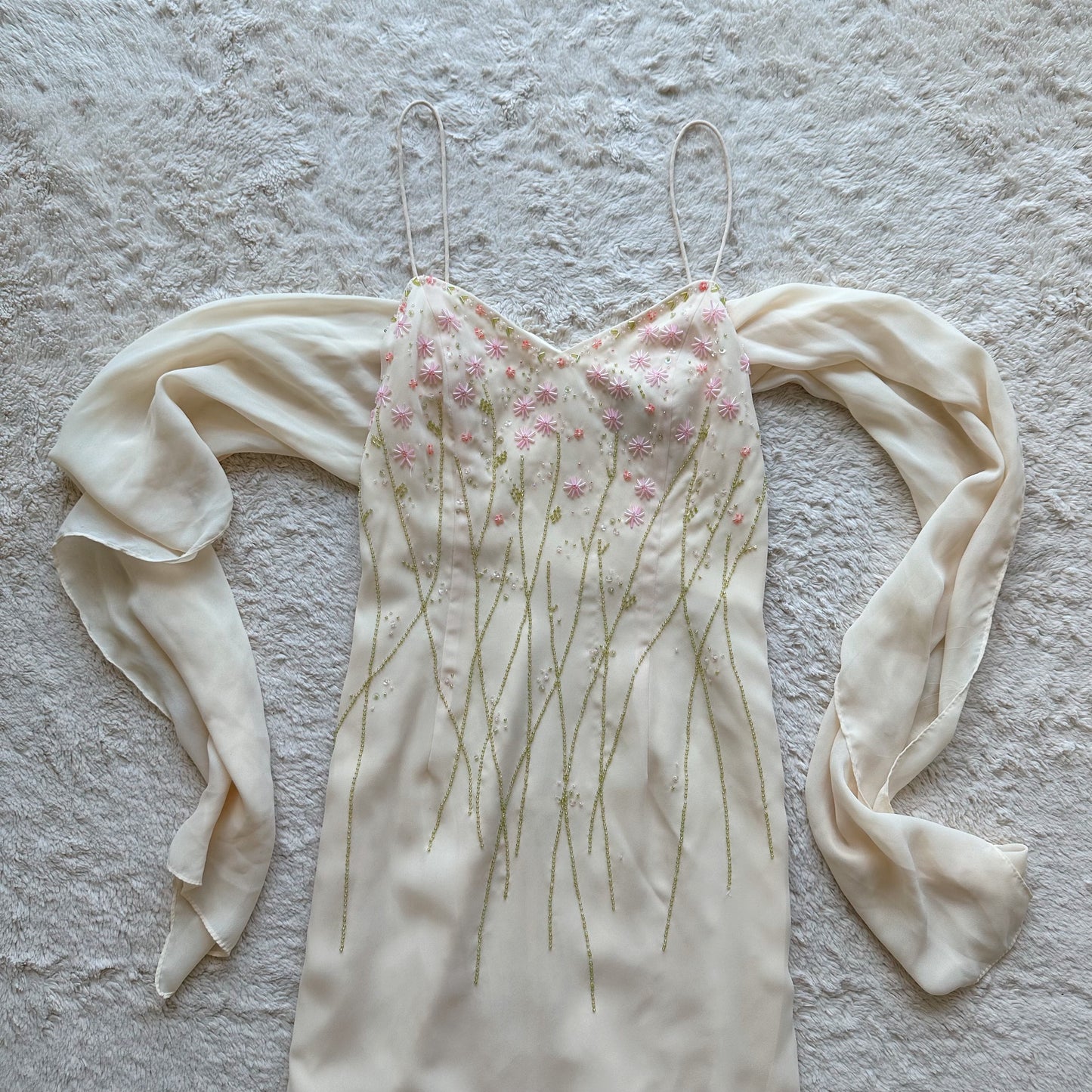 1990's pale yellow garden gown