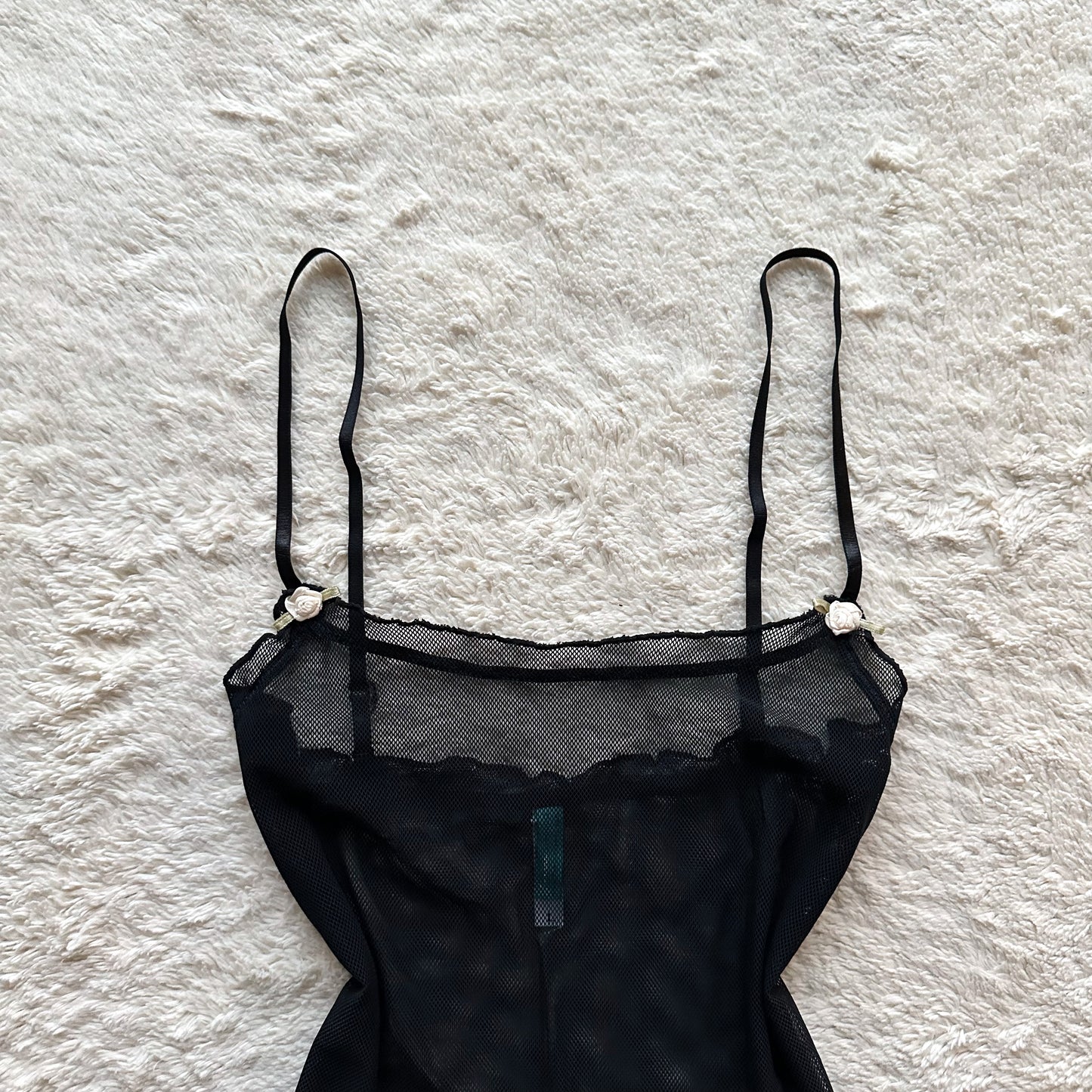 2000's black mesh rosebud camisole