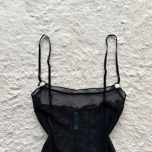 2000's black mesh rosebud camisole