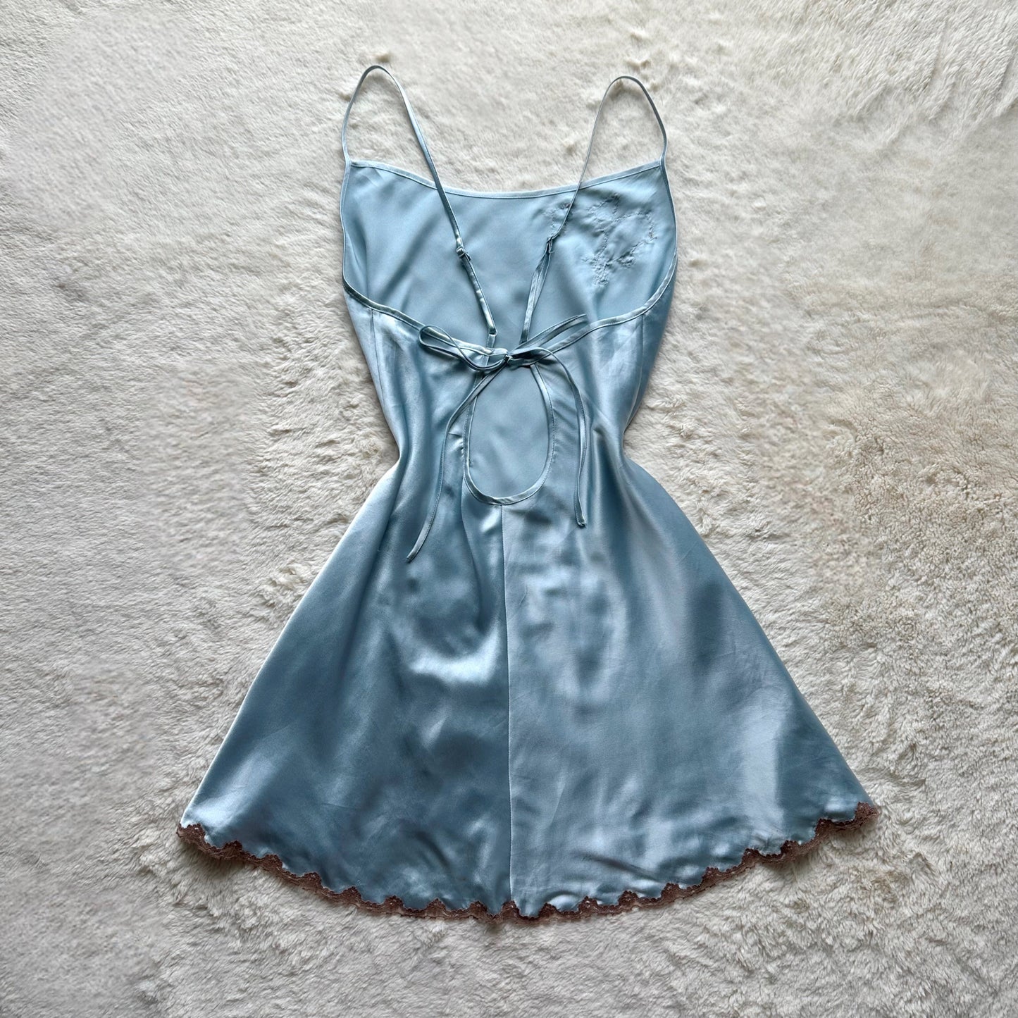 2006 cinderella blue satin lace mini slip dress