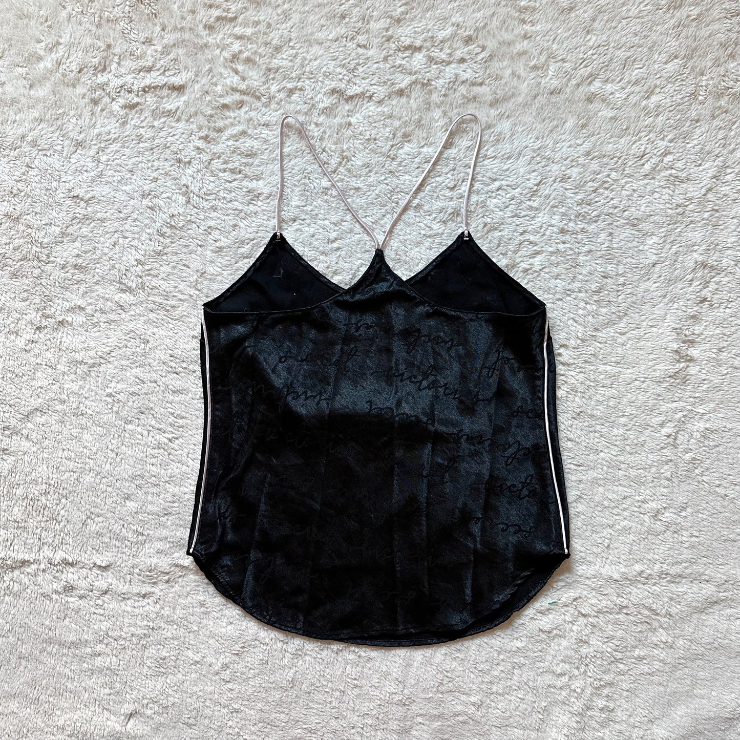 2019 black satin script camisole