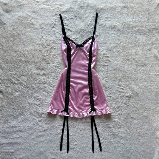 2000's light pink satin garter slip dress