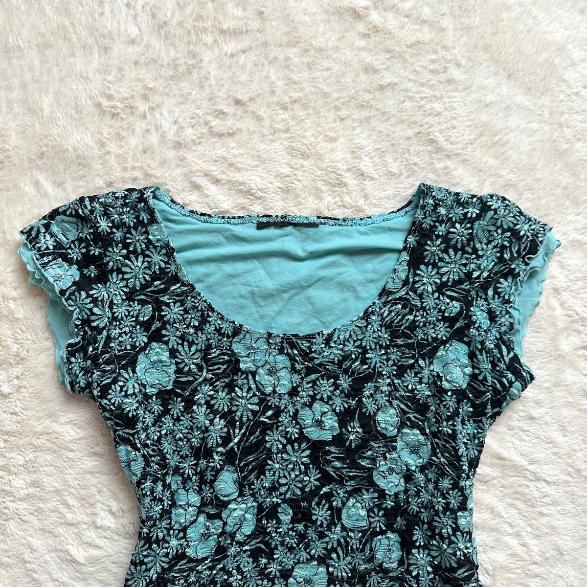 2000's teal skies top
