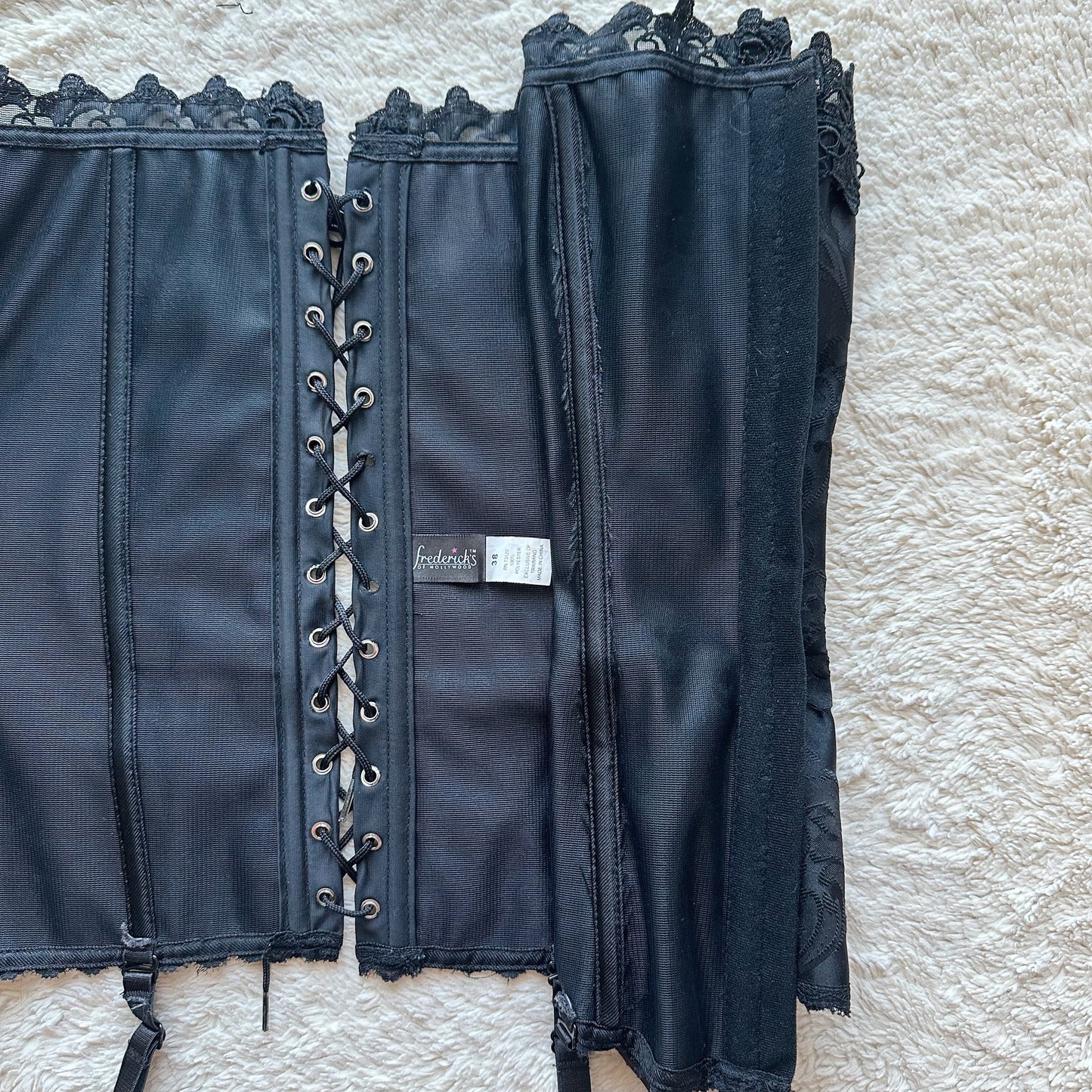 2000's black jacquard lace up corset