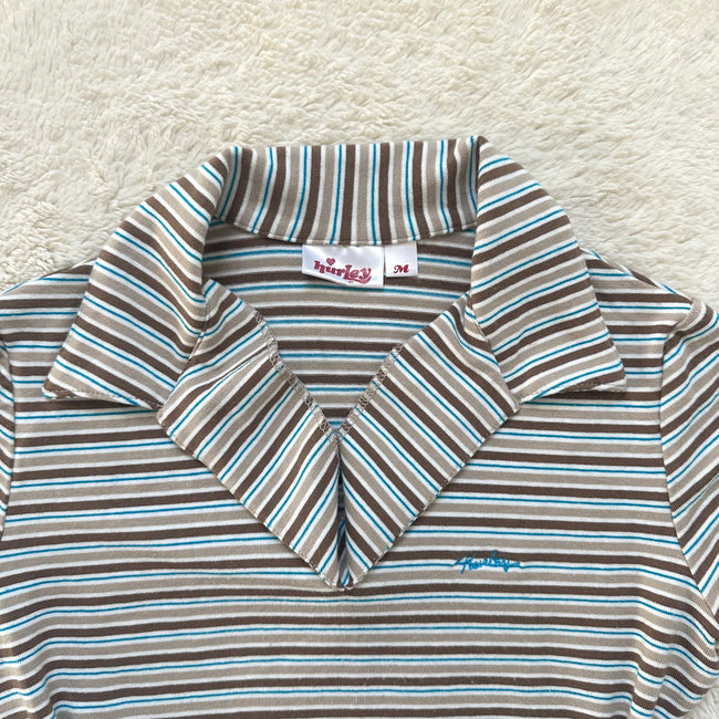 2000's striped hurley collar top