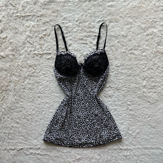 2000's leopard micro mini bustier slip