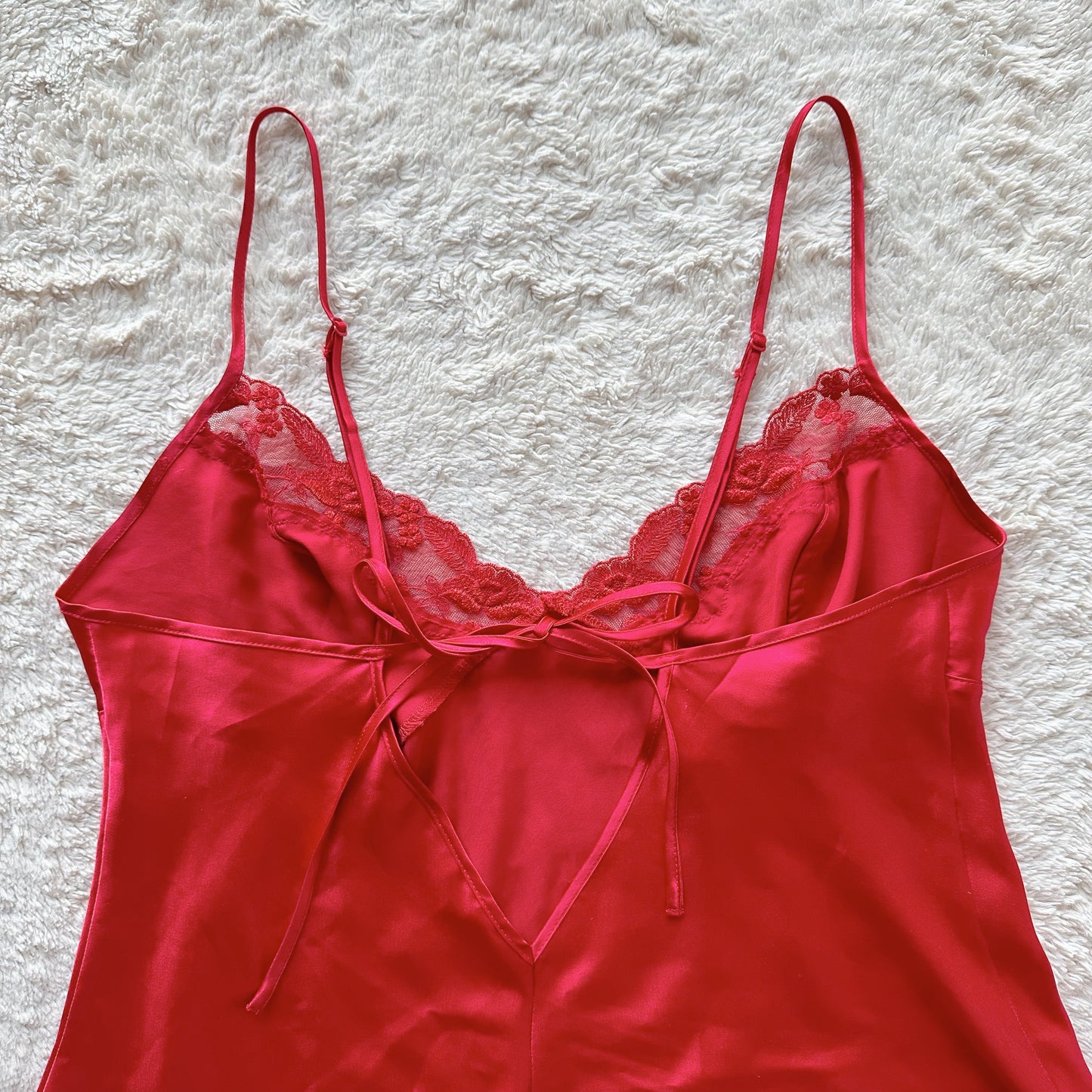 2001 ruby red satin tie back slip dress