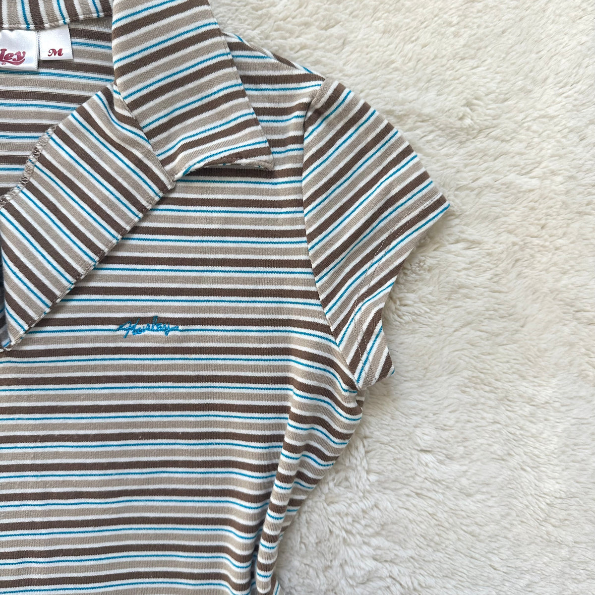 2000's striped hurley collar top