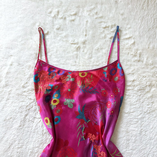 2003 funky floral satin lace mini slip dress