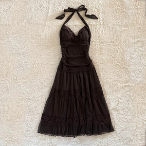 2000's espresso ribbon halter dress