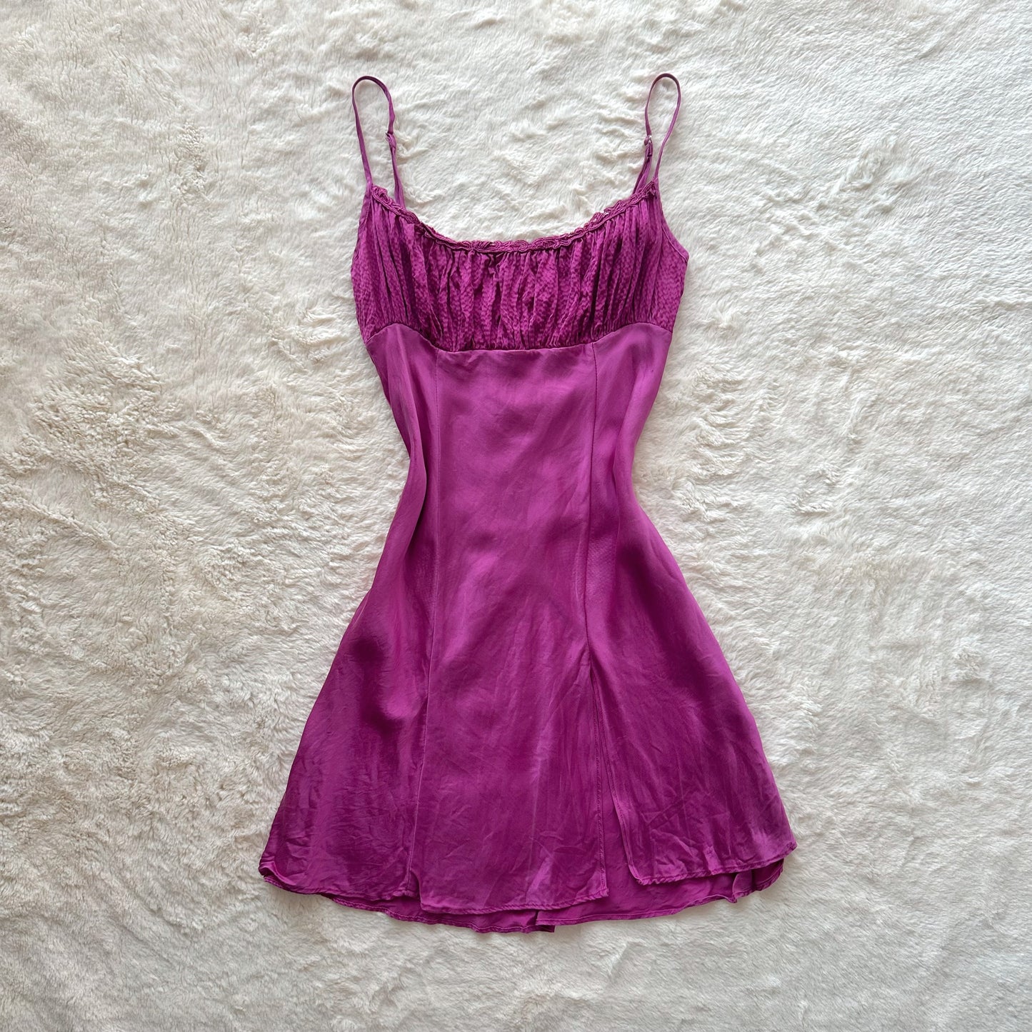 1980's 100% silk fuchsia milkmaid slip dress