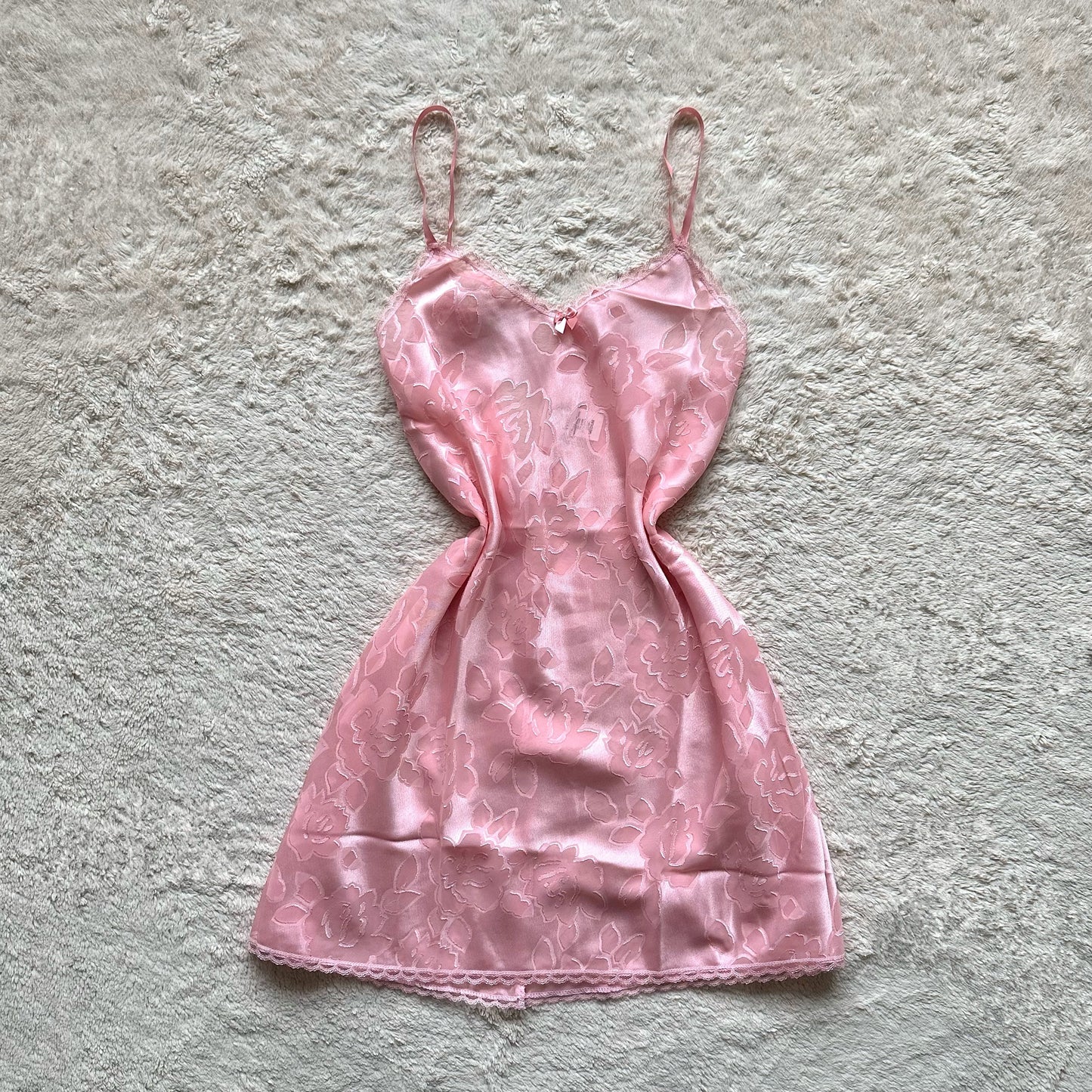 2000's peachy pink floral bow slip dress