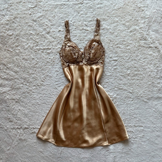 1999 lustrous gold princess slip dress