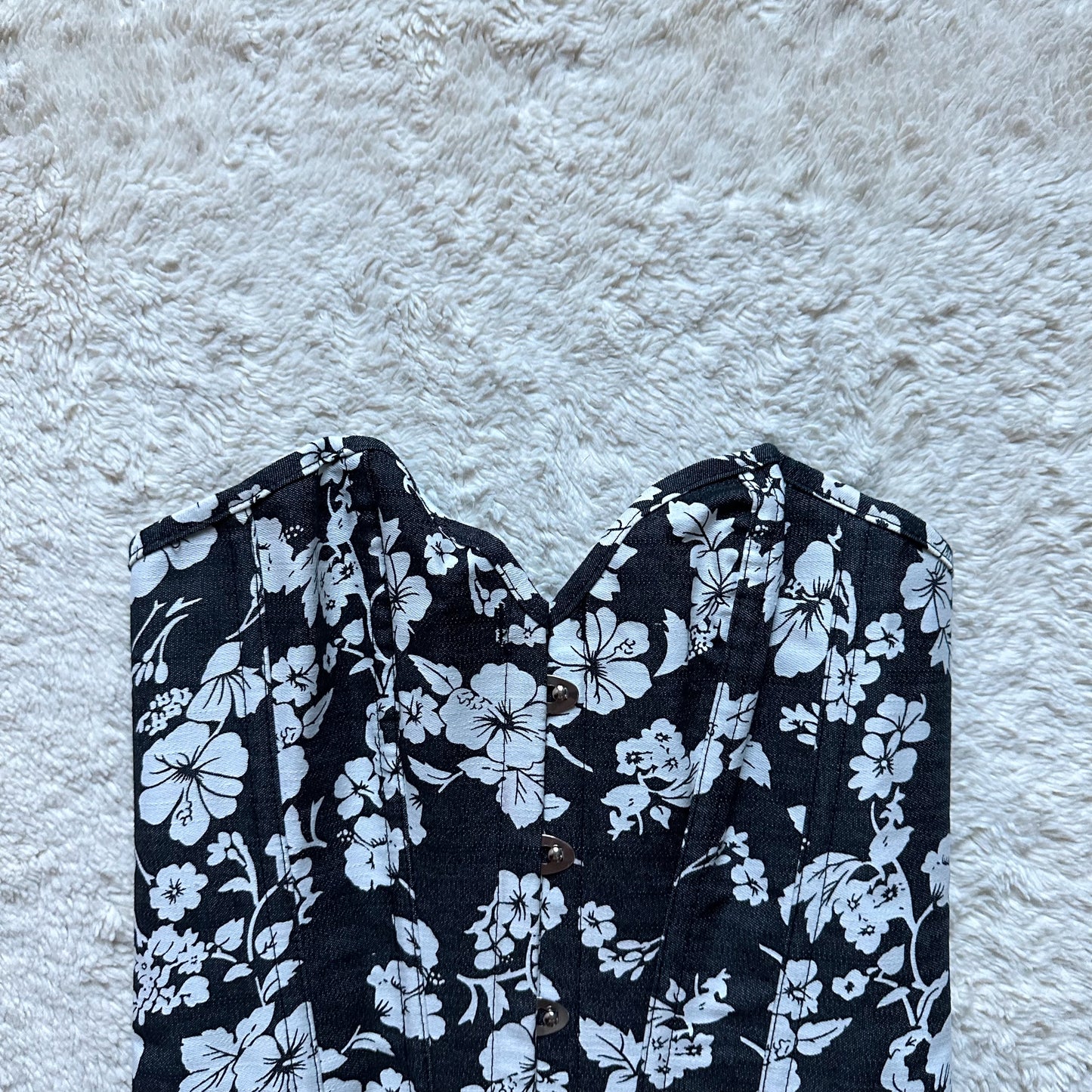 adore me black + white floral corset