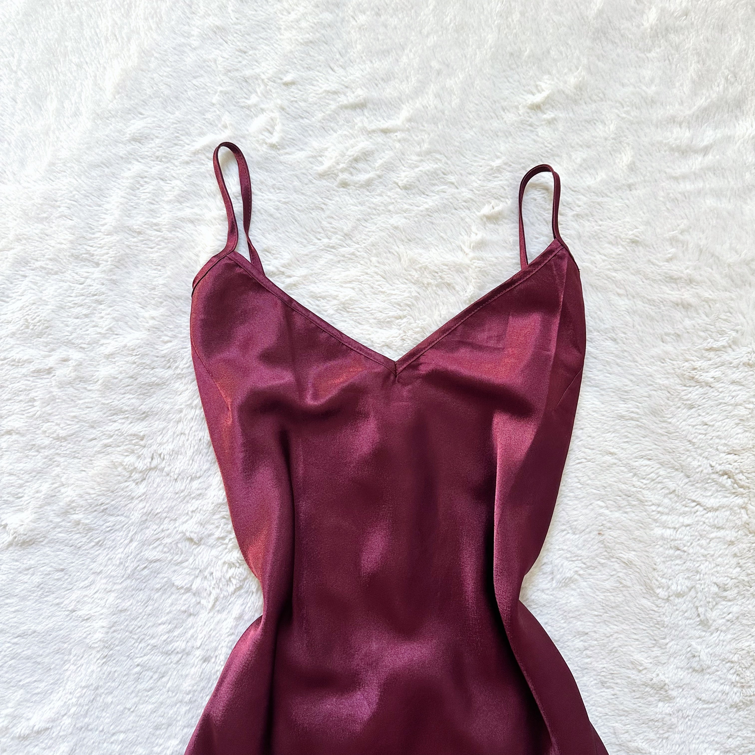 2000's burgundy satin slip dress
