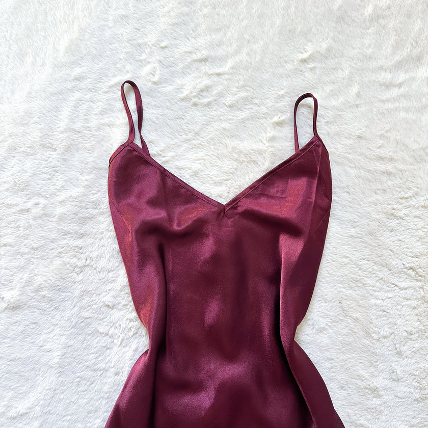 2000's burgundy satin slip dress