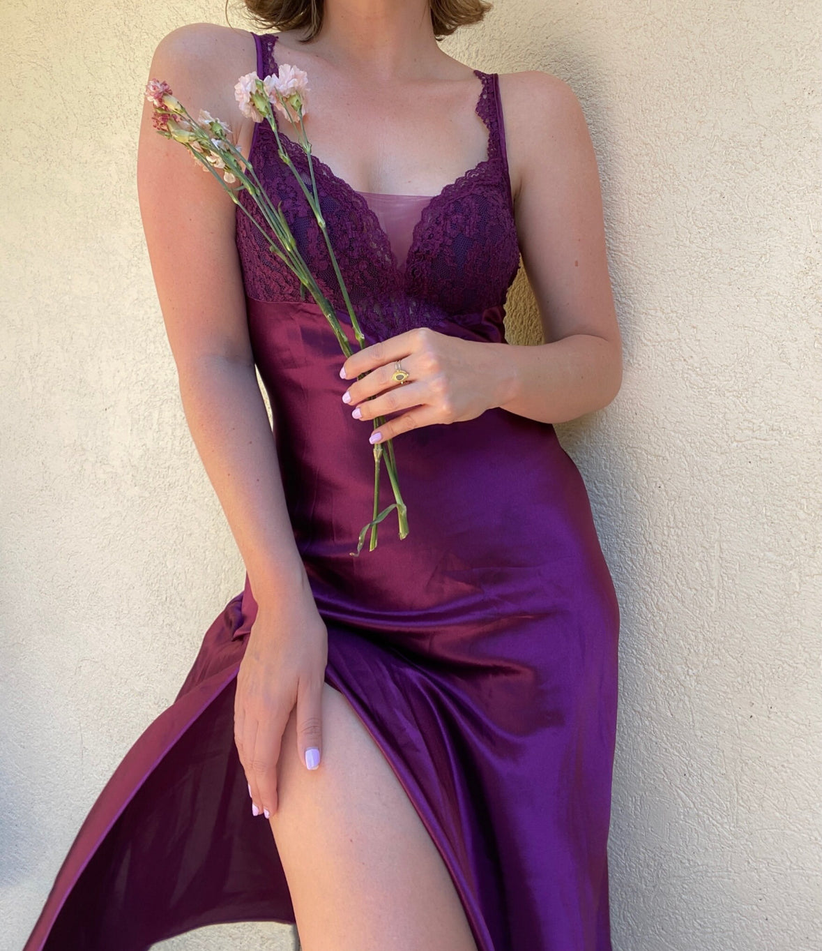 1980's plum purple regal slip dress