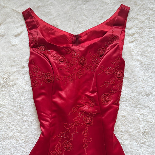 1990's rose ember ballgown