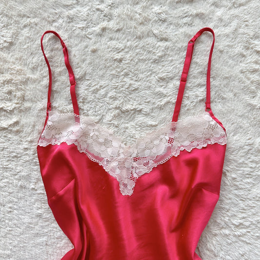 2016 cherry red satin lace camisole