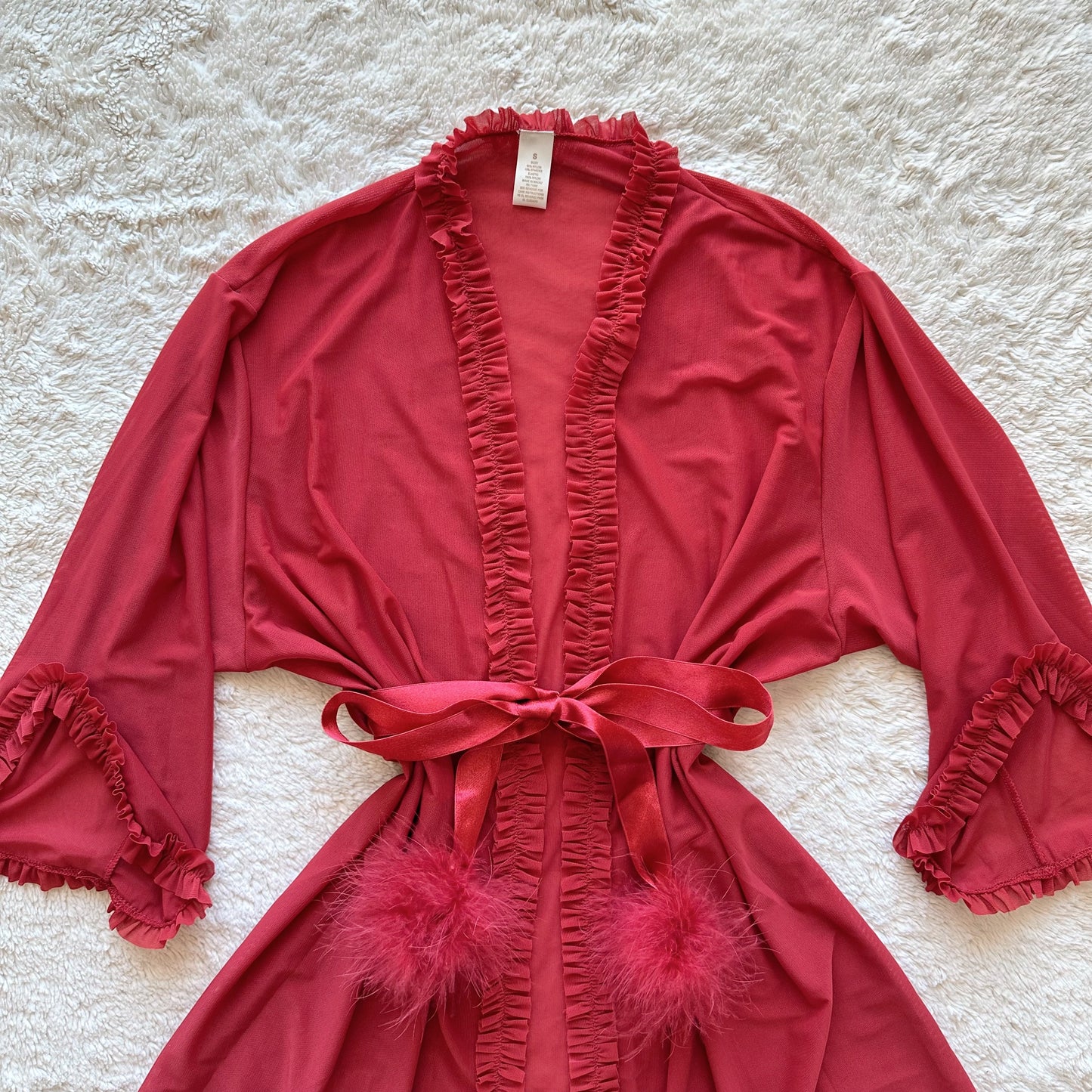 2000's cherry wine pom pom robe