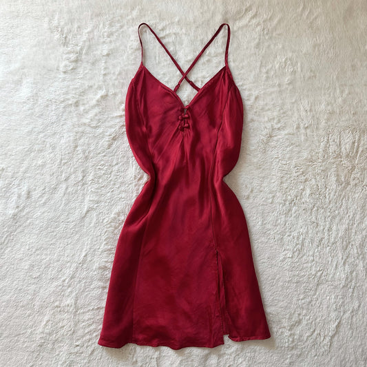 1980's 100% silk ruby slip dress