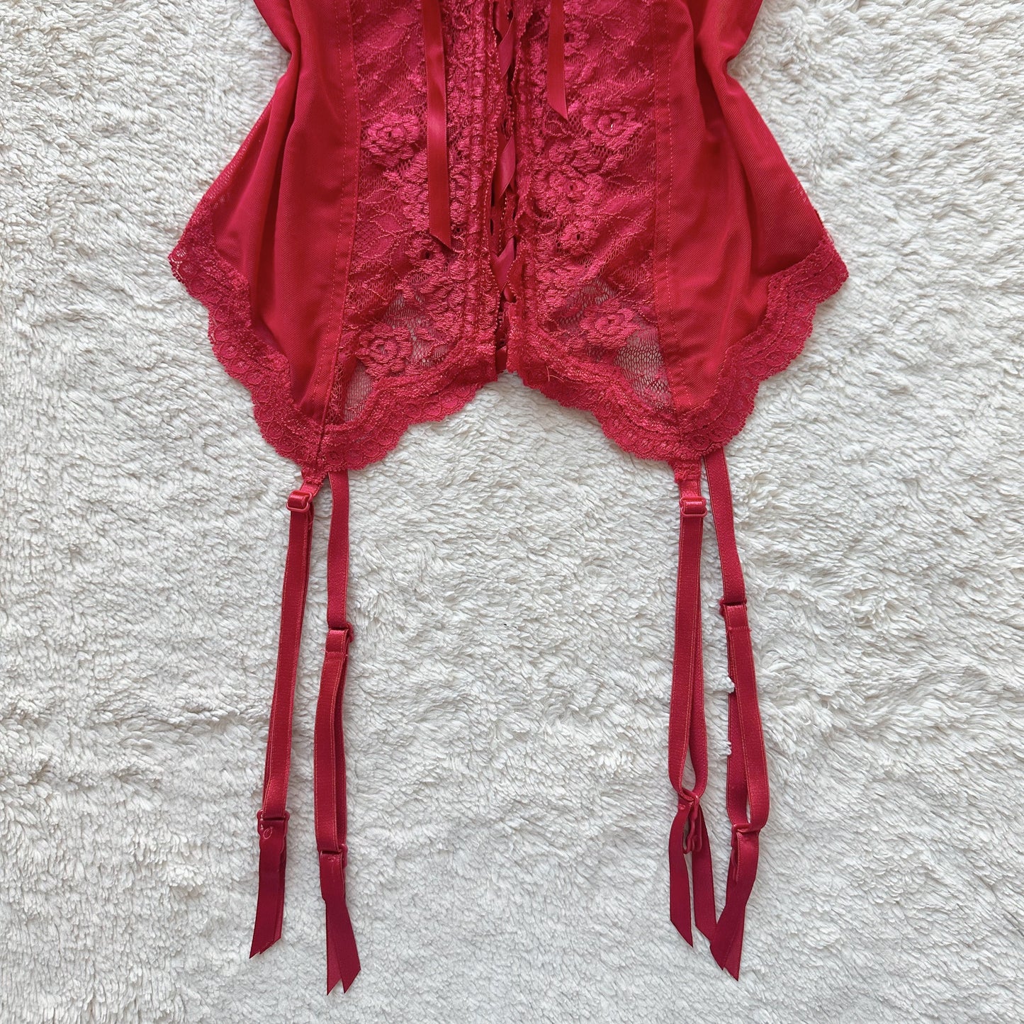 1990's fiery red corset + thong set