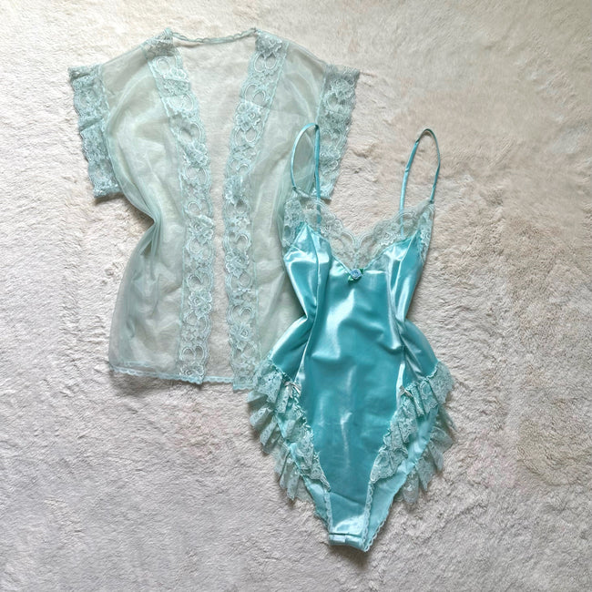 1980's aqua rose 2 pc set